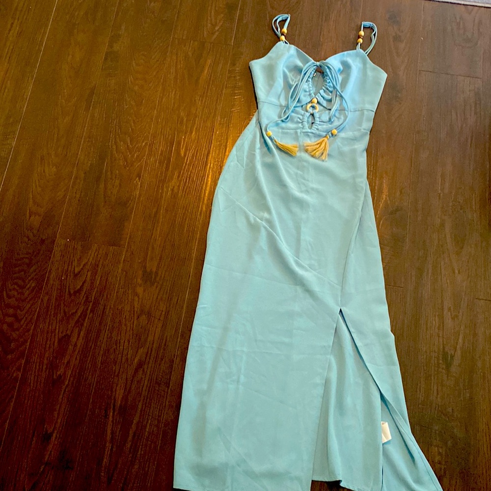 Blue dress with slit and bead detailed straps from Shein size XS